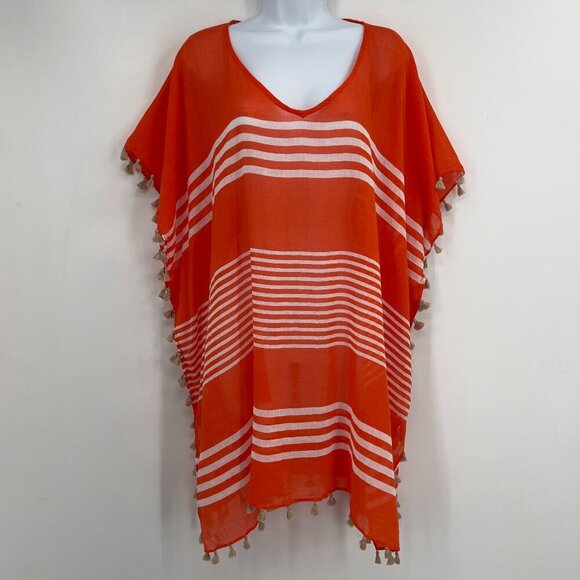 Seafolly Australia Striped Cotton Tassel Trim Beach Cover-Up One Size - Picture 1 of 10